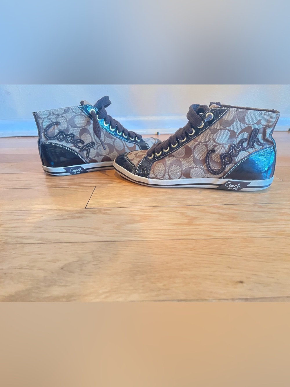 Coach womens Brown Signature High-Top Sneakers with Logo Detail - Picture 5 of 8